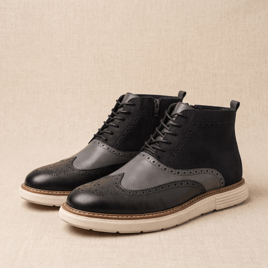 Brogue Detail Lace Up Leather Boots for Men