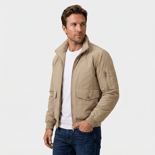 Men's stand collar bomber jacket with flap pockets