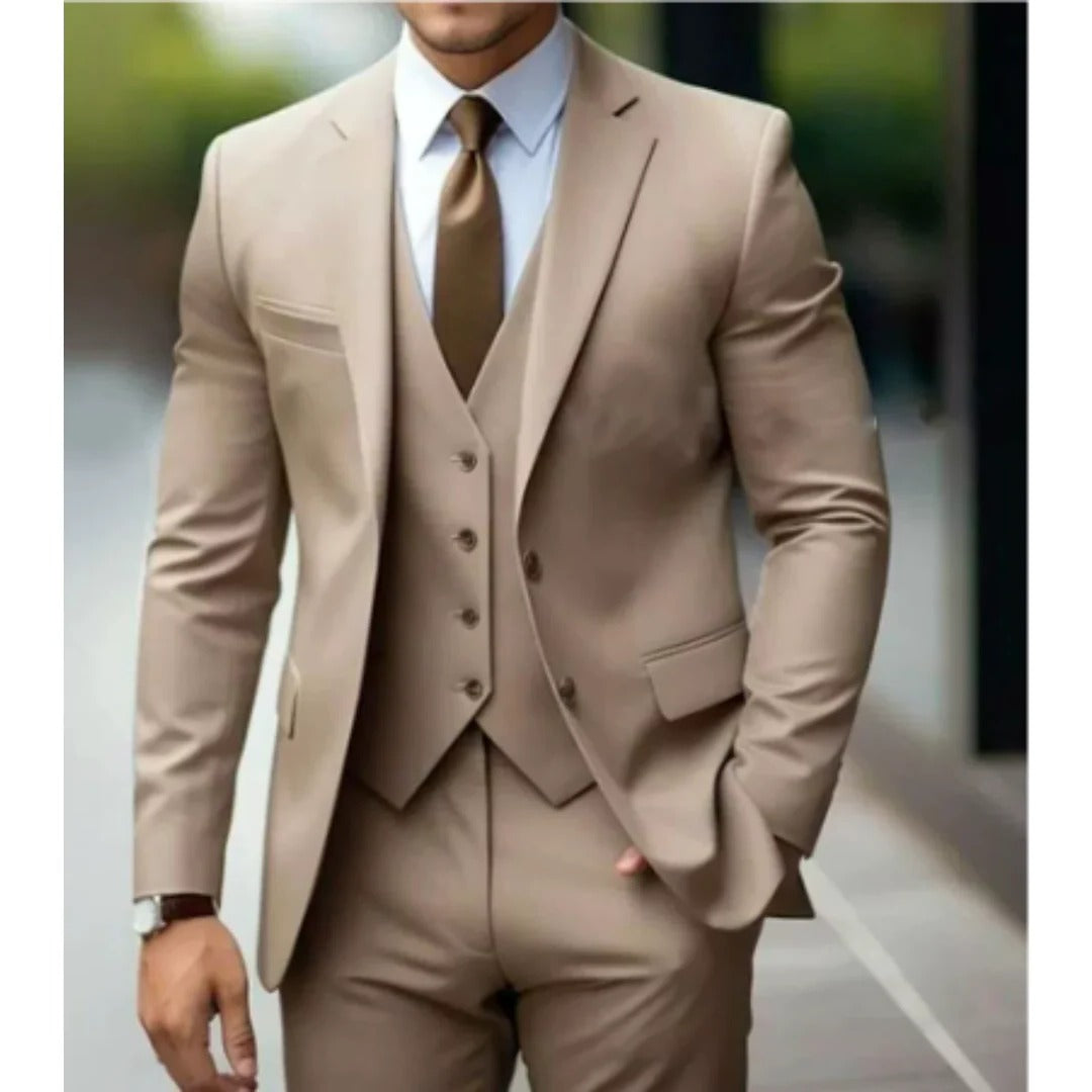 Men's three piece suit with notch lapel jacket - brown 2