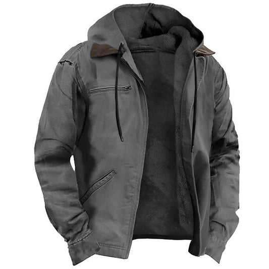 Men's winter hooded jacket with detachable hood - gray