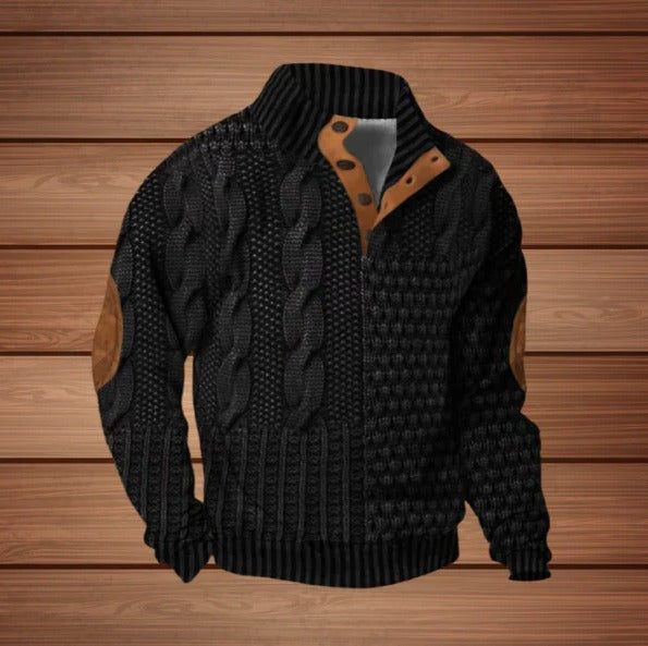 Knit Zip Jacket with Stand Collar for Men - black