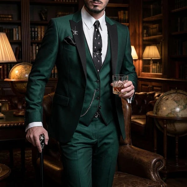 Men's three piece suit set with matching waistcoat