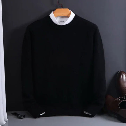 Crew Neck Sweater in Fine Gauge for Men - black