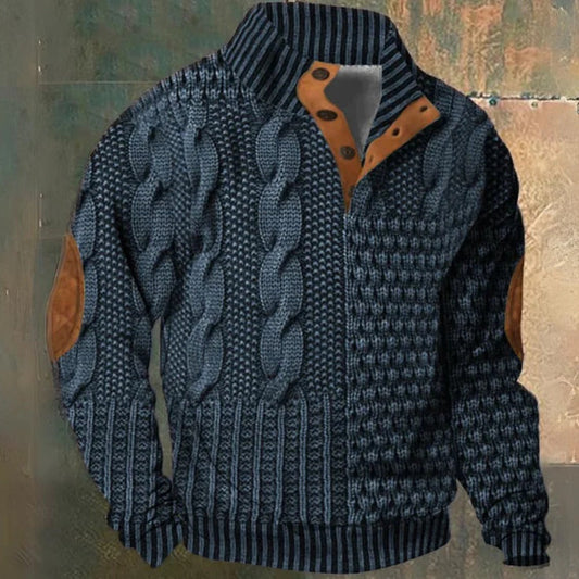 Men's cable knit half zip pullover sweater - dark blue