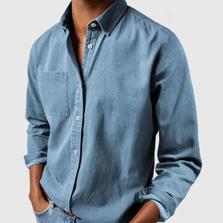 Men's relaxed fit long sleeve overshirt - sky blue