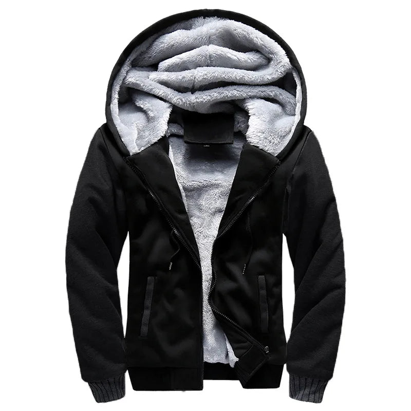 Men's sherpa lined zip hoodie with fleece - black