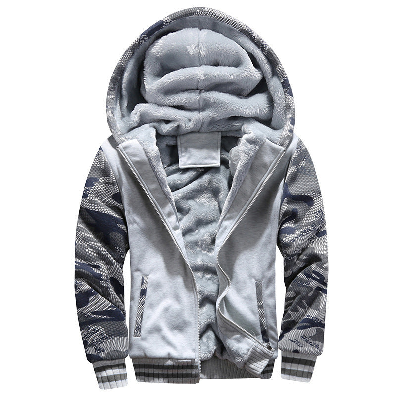 Men's sherpa lined zip hoodie with fleece - light grey