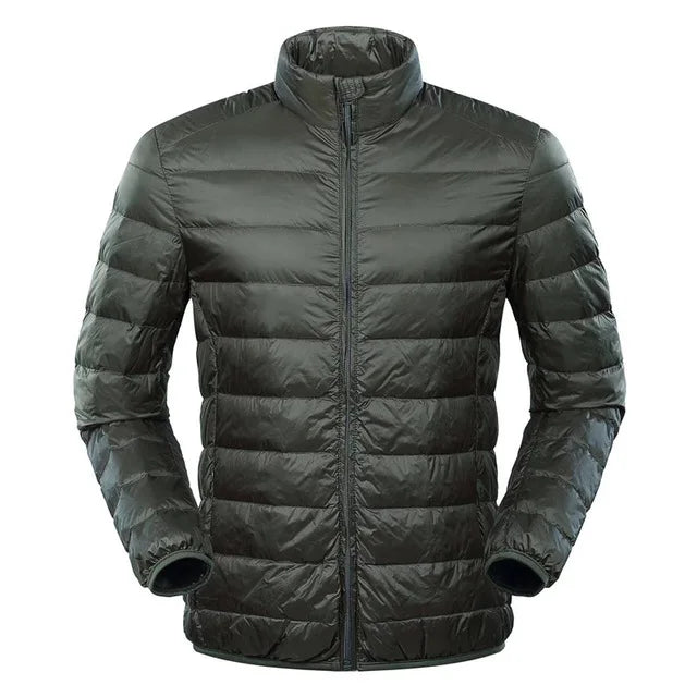 Men's down jacket with stand collar - green