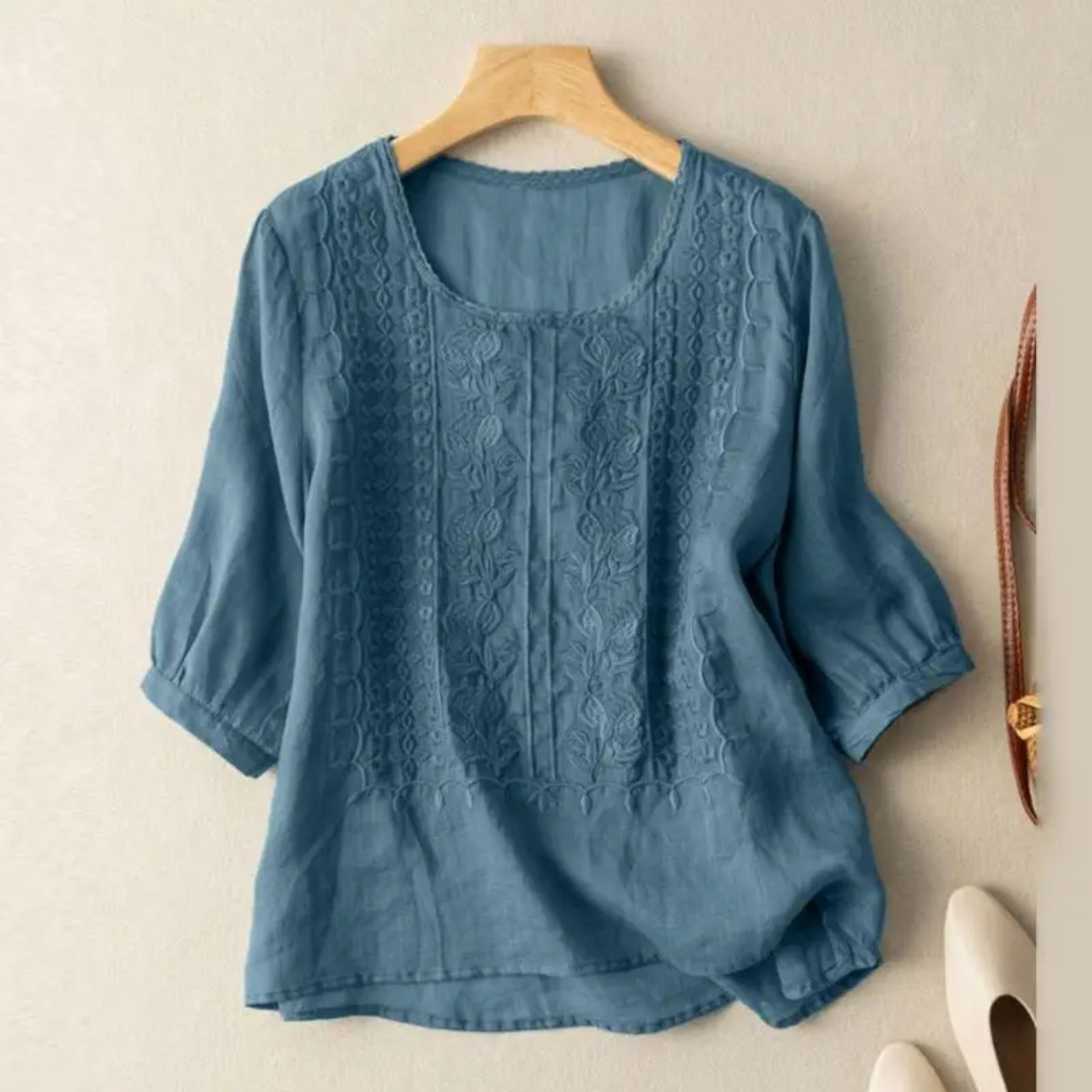 Marlowe | Women's Cotton Embroidered 3/4 Sleeve Blouse