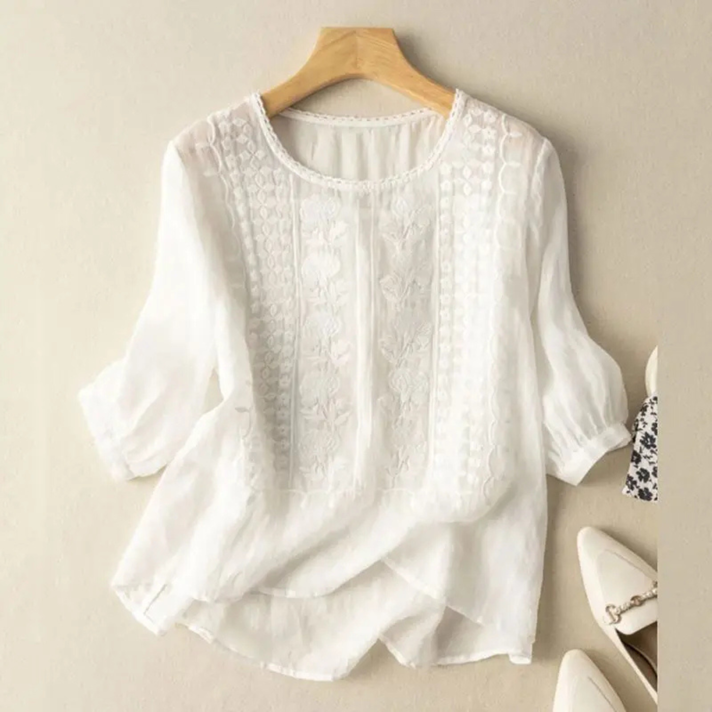 Marlowe | Women's Cotton Embroidered 3/4 Sleeve Blouse