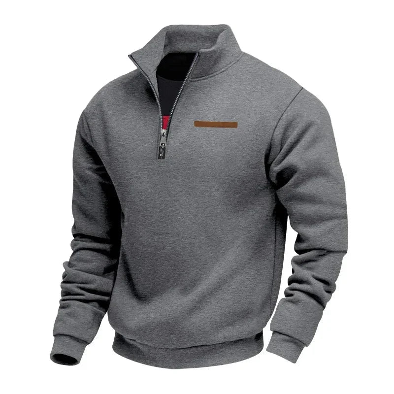Half-zip fleece sweatshirt for men with stand collar - dark grey