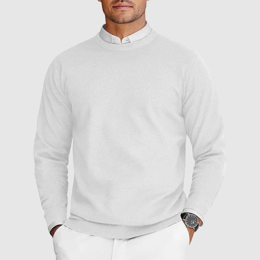 Crew neck long sleeve knit sweater for men - white