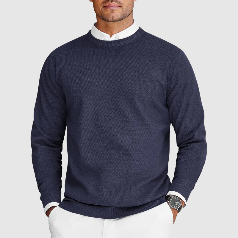 Crew neck long sleeve knit sweater for men - navy