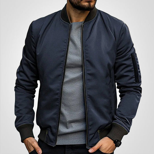 Zip-up bomber jacket for men with slim fit - dark navy