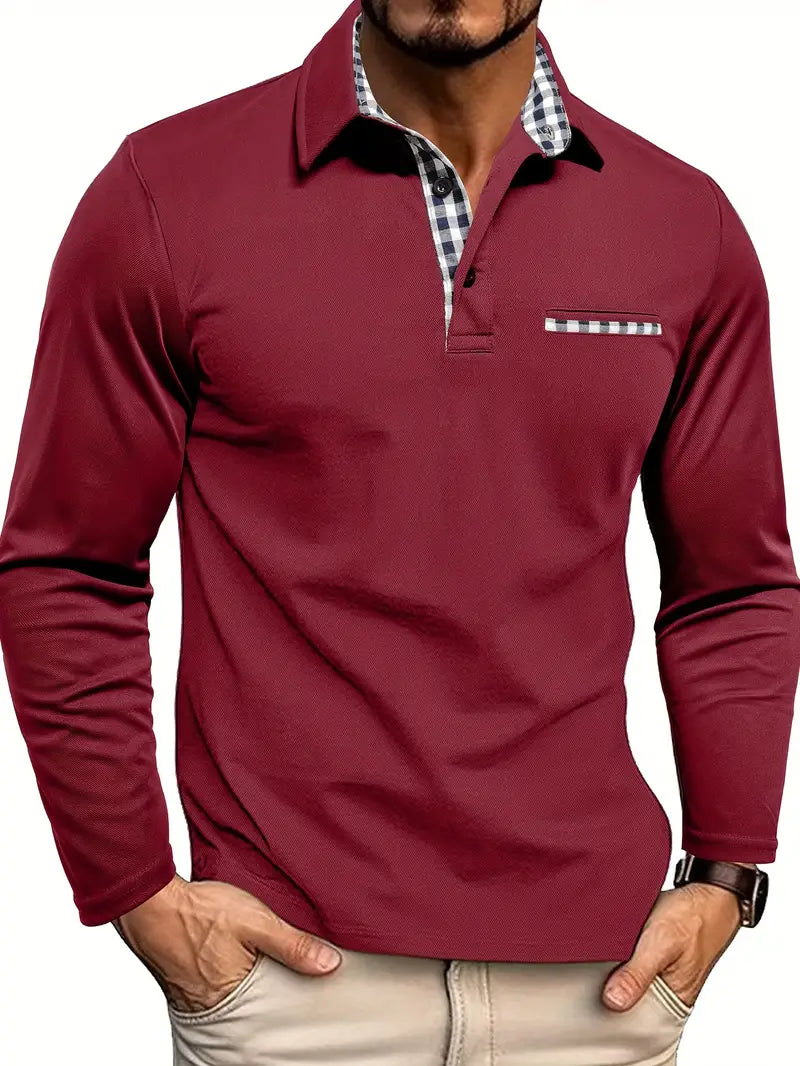 mens-knit-polo-shirt-with-button-placket-and-plaid-trim-3