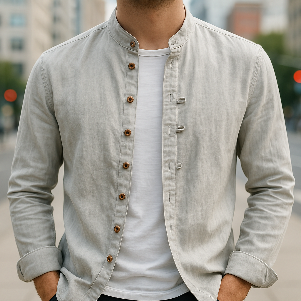 mens-linen-blend-woven-shirt-with-band-collar-and-button-placket-4