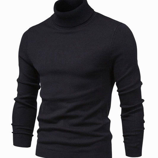 Slim Fit Turtleneck Knit Sweater for Men - black
