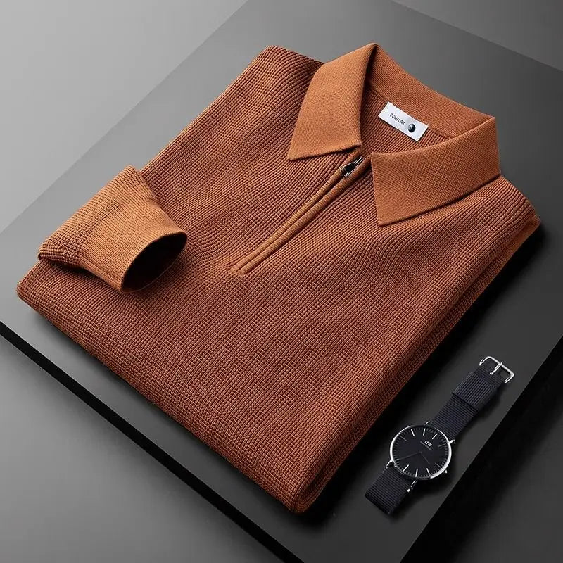 mens-waffle-knit-sweater-with-quarter-zip-and-pointed-collar-5