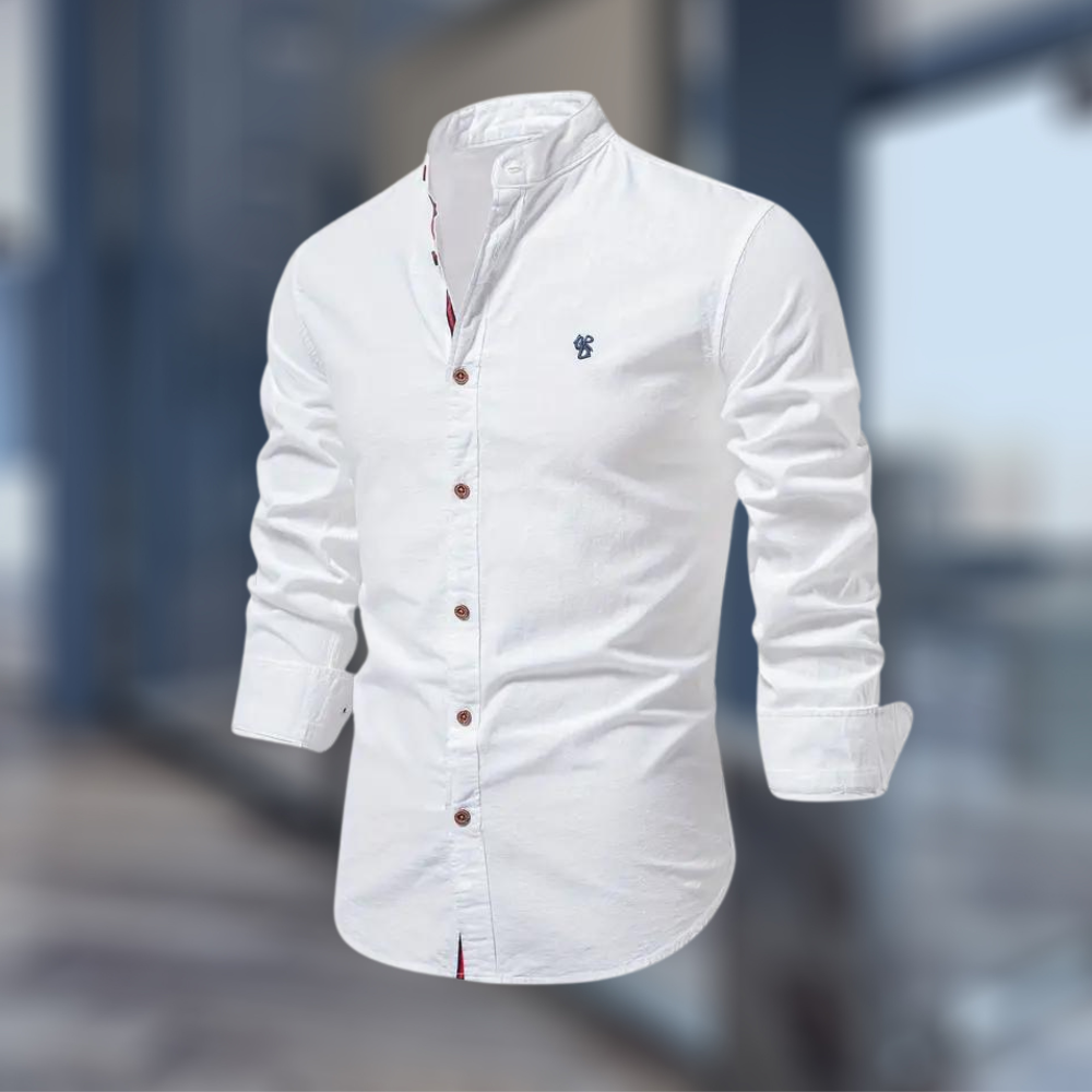 mens-woven-long-sleeve-shirt-with-band-collar-and-embroidered-emblem-2
