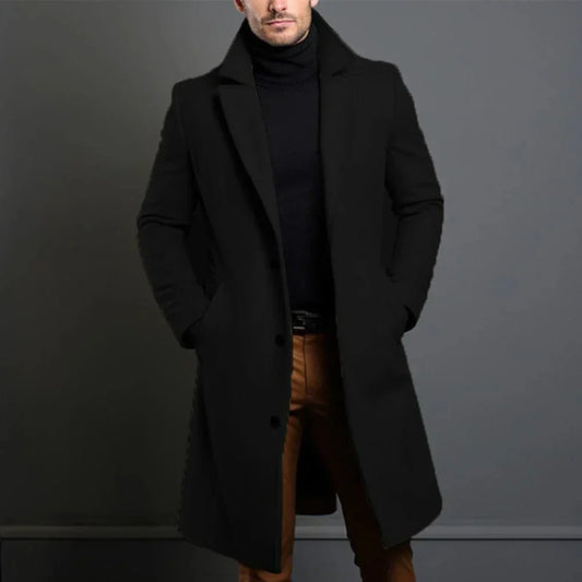 Michael - Long Trench Coat with Lapel Collar