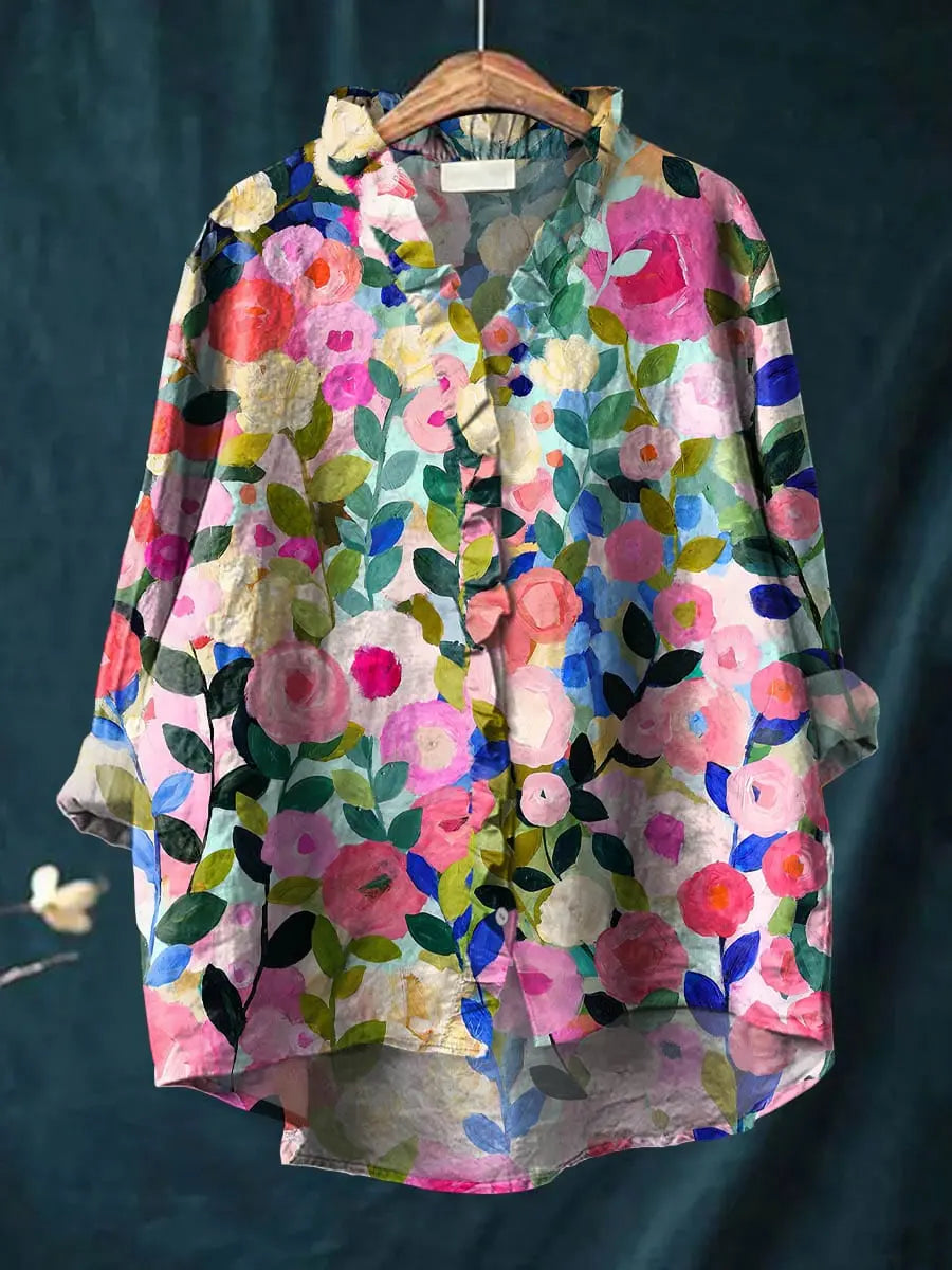 Mirelle | Floral Linen Ruffle Blouse