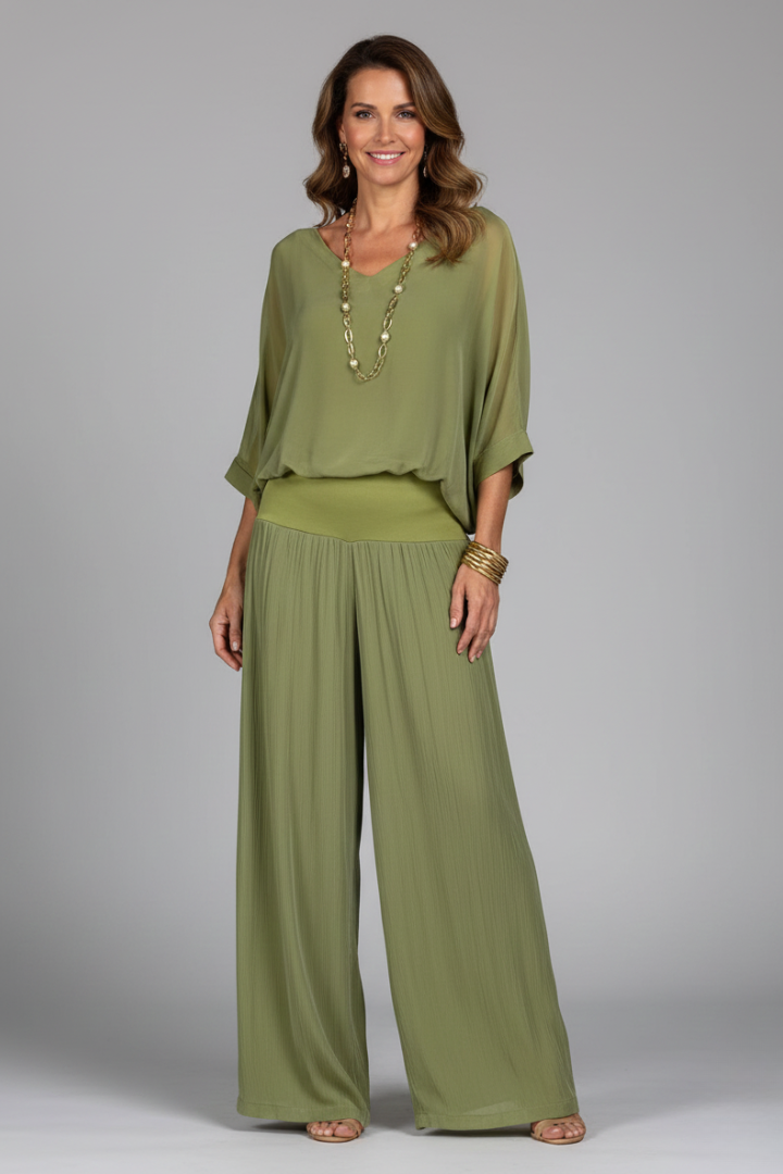 Natalie | Women’s Chiffon Two-Piece Wide-Leg Set
