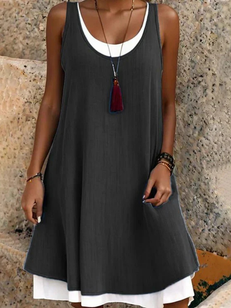 Neva | Women's Stretch Sleeveless Two-Layer Scoop-Neck Dress