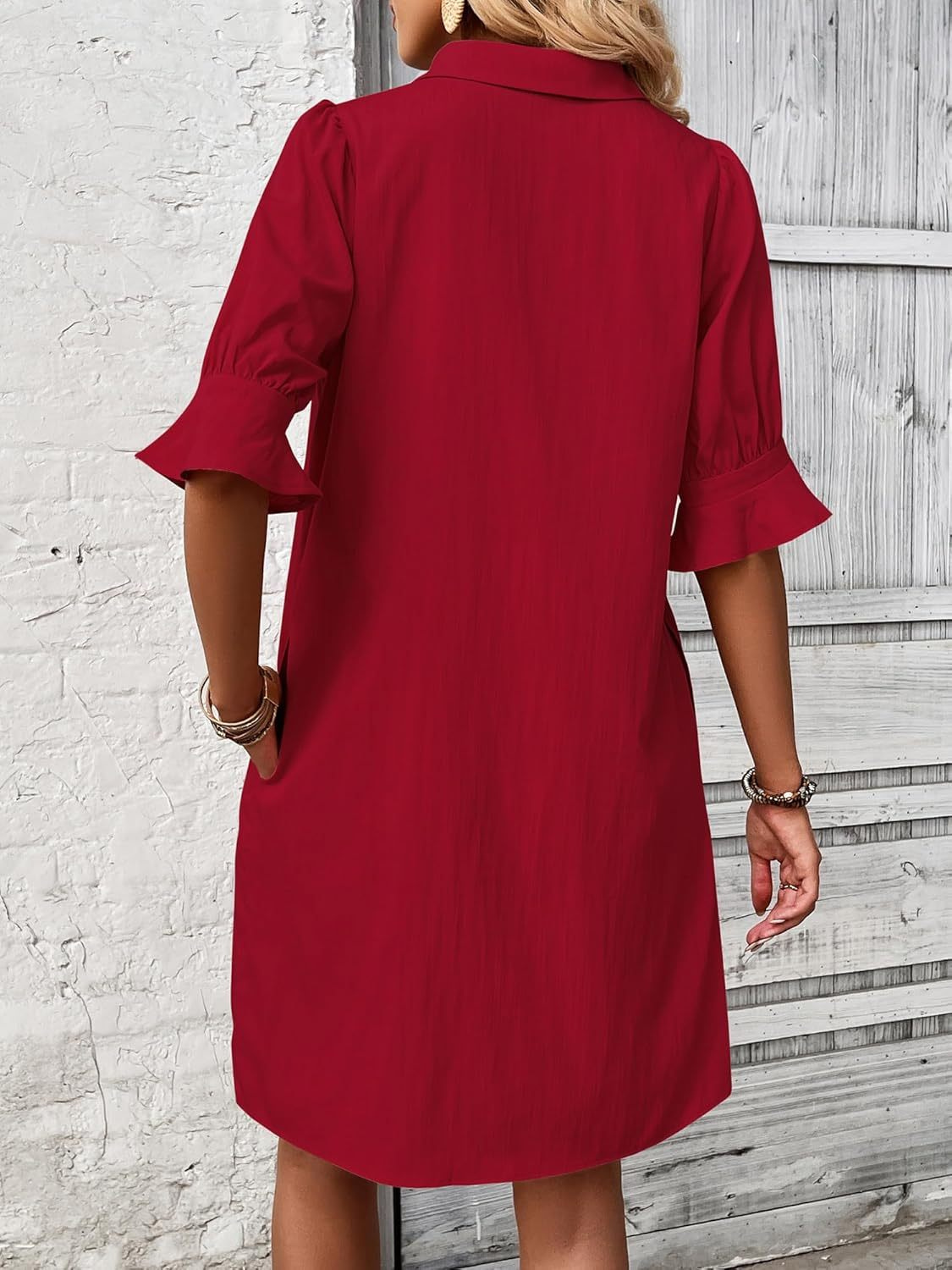 Nori | Women's Cotton Half-Button Flared Sleeve Mini Dress
