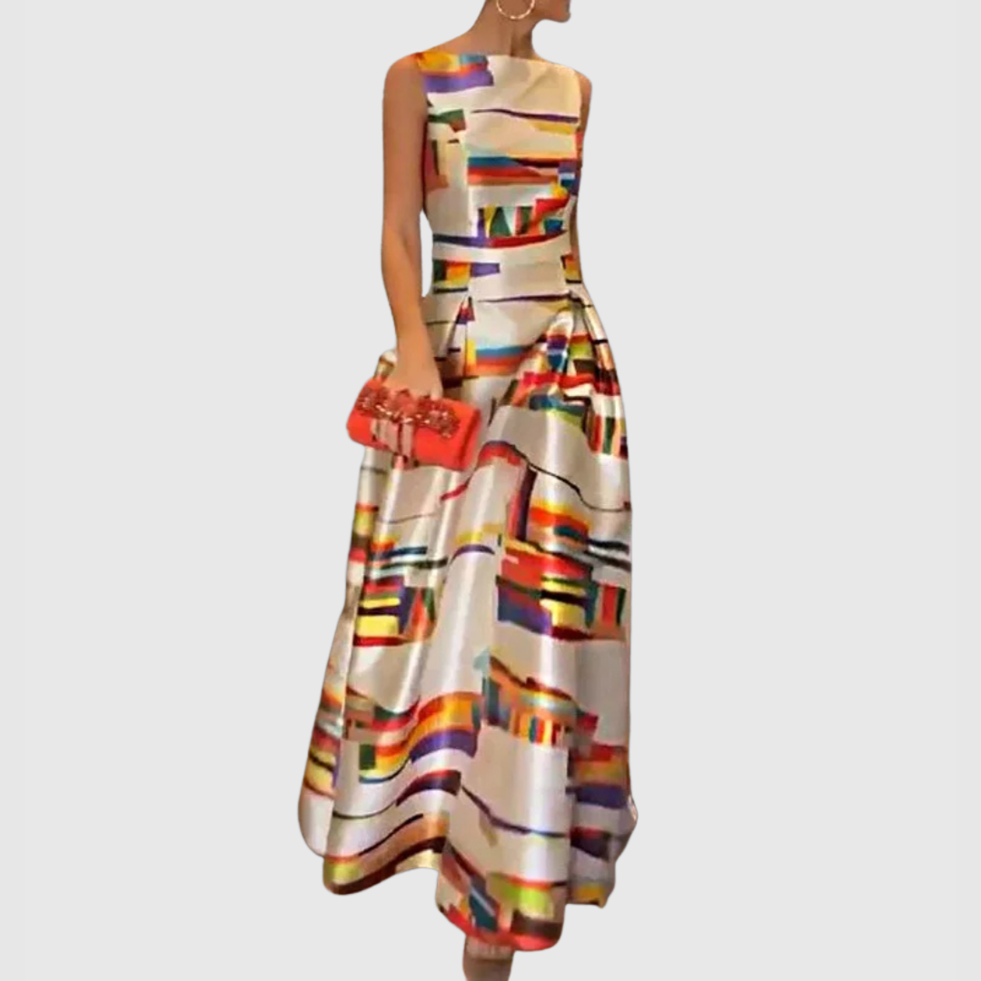 Prism | Women's Multicolor Satin Abstract Colorblock Sleeveless Maxi Dress