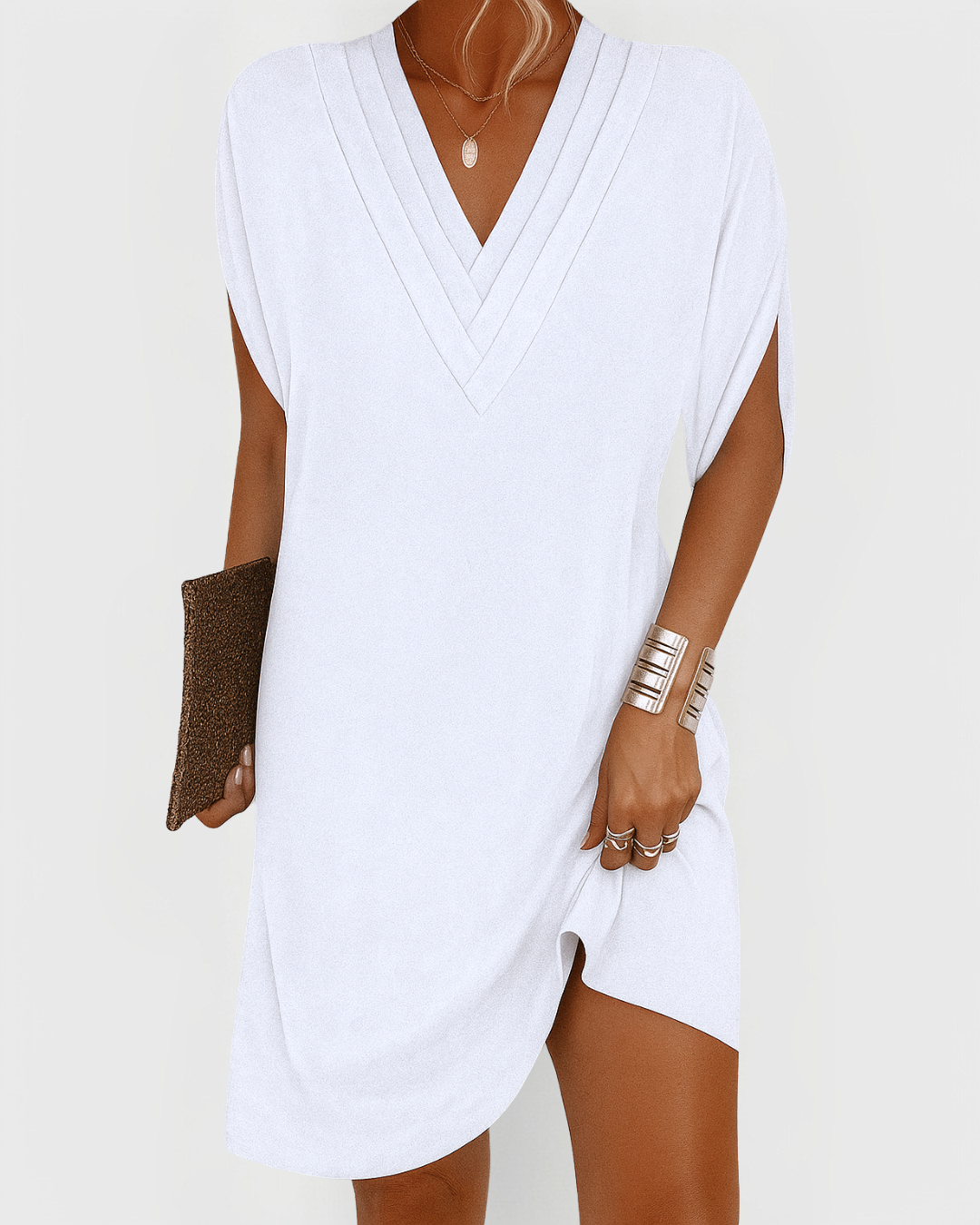 Reva | Women's Stretch V-Neck Split Sleeve Mini Dress