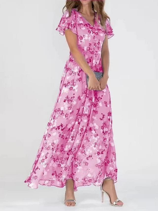 Rosette | Women's Elegant Chiffon Floral Flutter Maxi