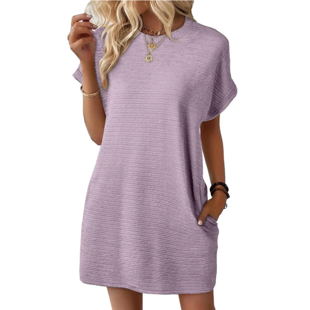 Roxanne | Women's Stretch Textured Crew-Neck Pocket Mini Dress