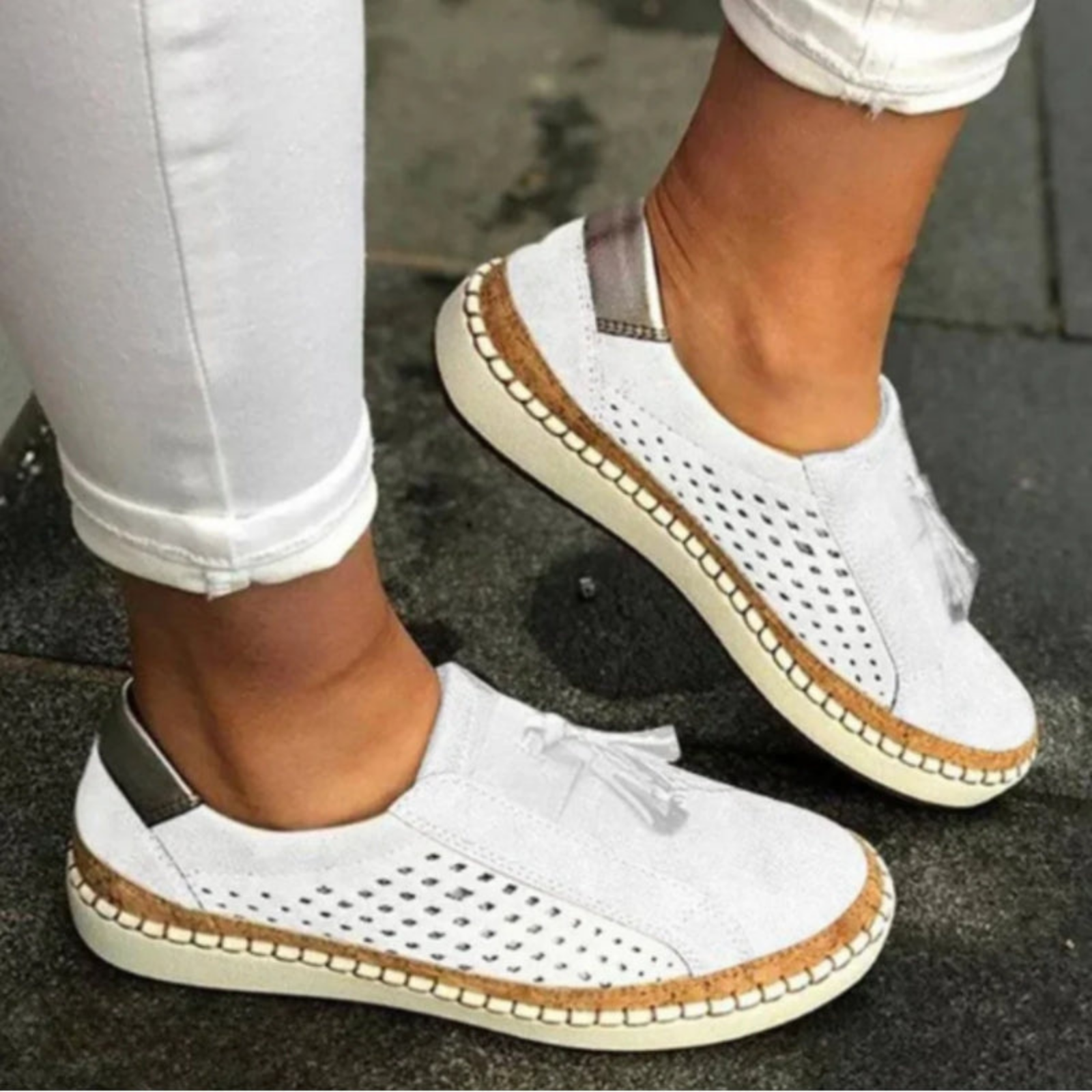 Sage | Women's Suede Breathable Cutout Tassel Slip-On Sneakers