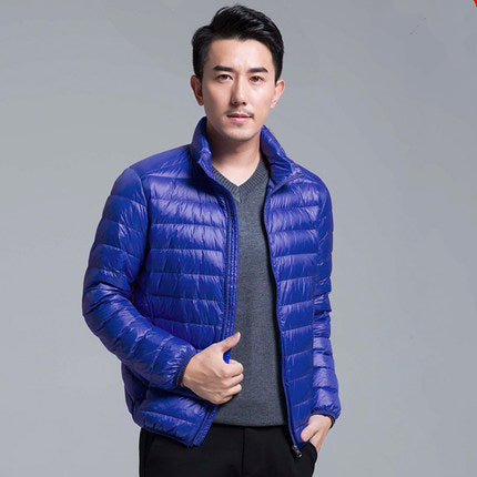 Men's packable puffer jacket - black stand collar