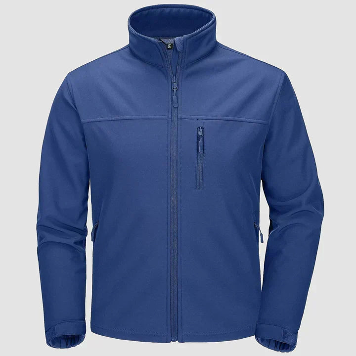 Men's zip front shell jacket with stand collar - blue