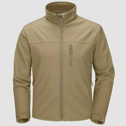 Men's zip front shell jacket with stand collar - khaki