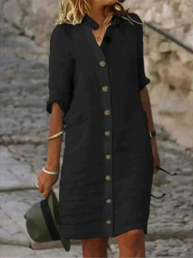 Sloane | Women's Linen Collared Button-Down Shirt Dress