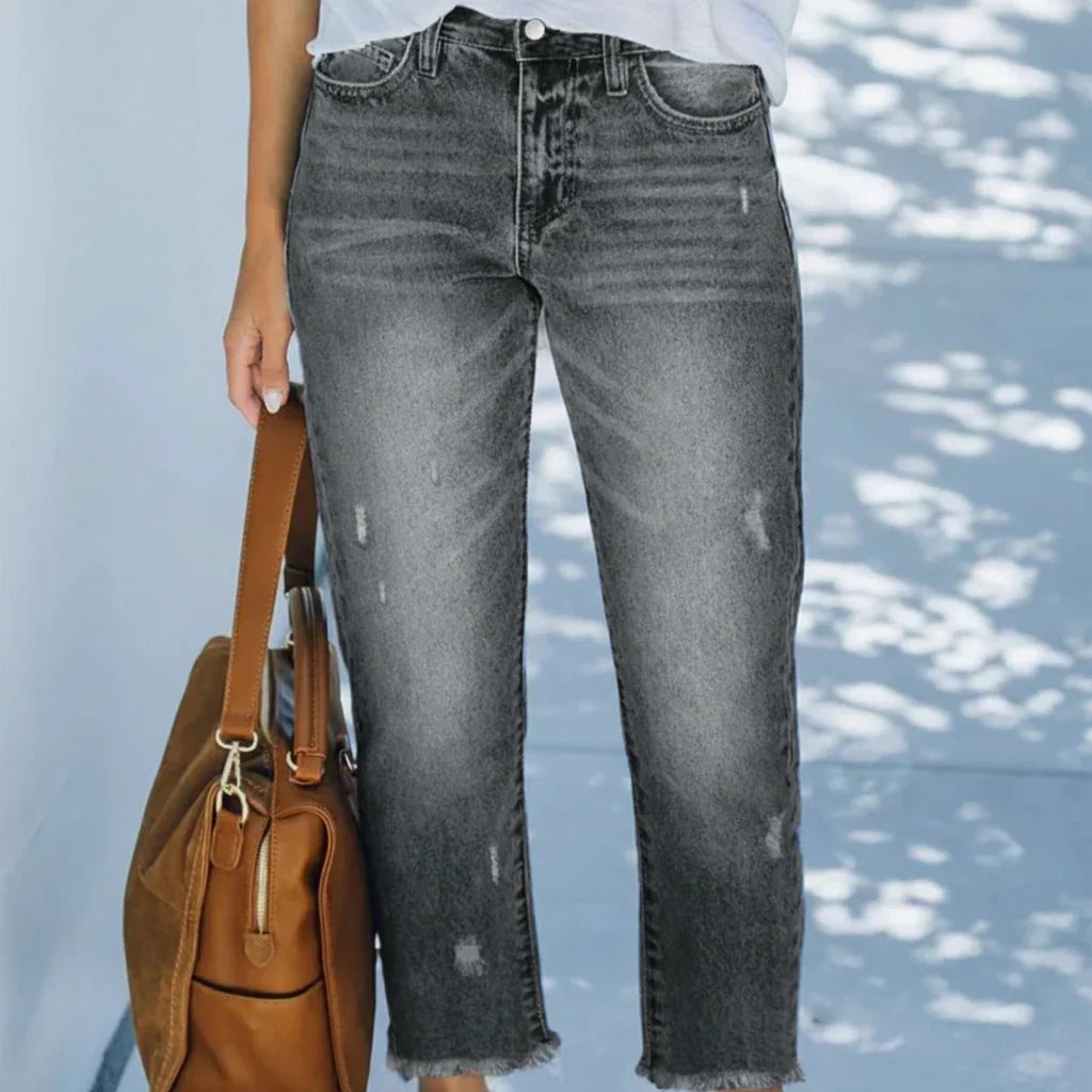 Women's cropped straight leg jeans, casual retro style