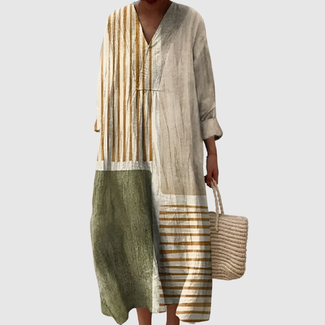 Vérane | Earth-Tone Abstract Panel Dress