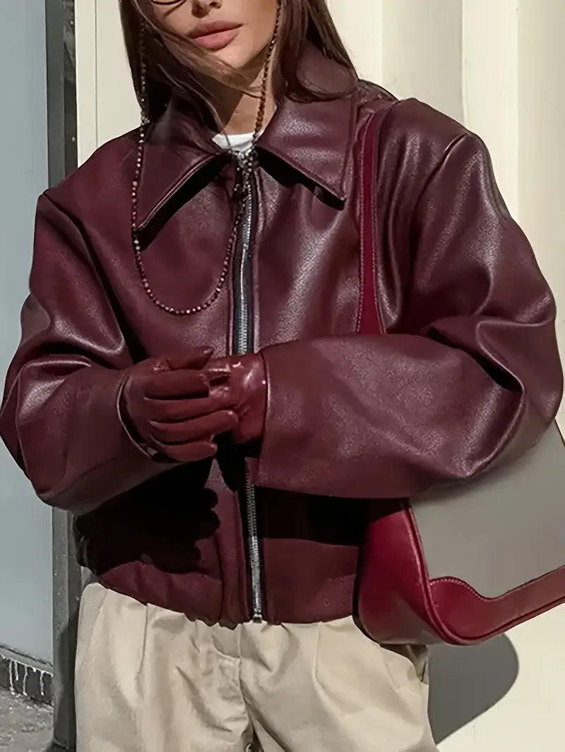 womens-bomber-jacket-in-coated-faux-with-zip-front-and-point-collar-2