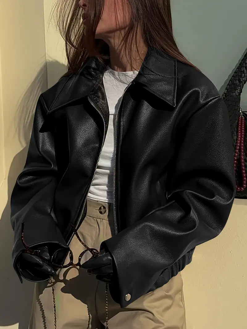 womens-bomber-jacket-in-coated-material-with-zip-front-and-point-collar-5