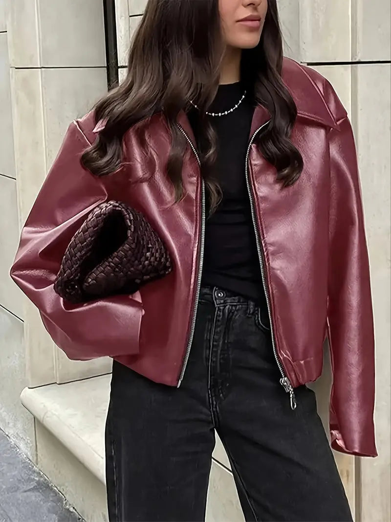 womens-bomber-jacket-in-coated-material-with-zip-front-and-point-collar-9