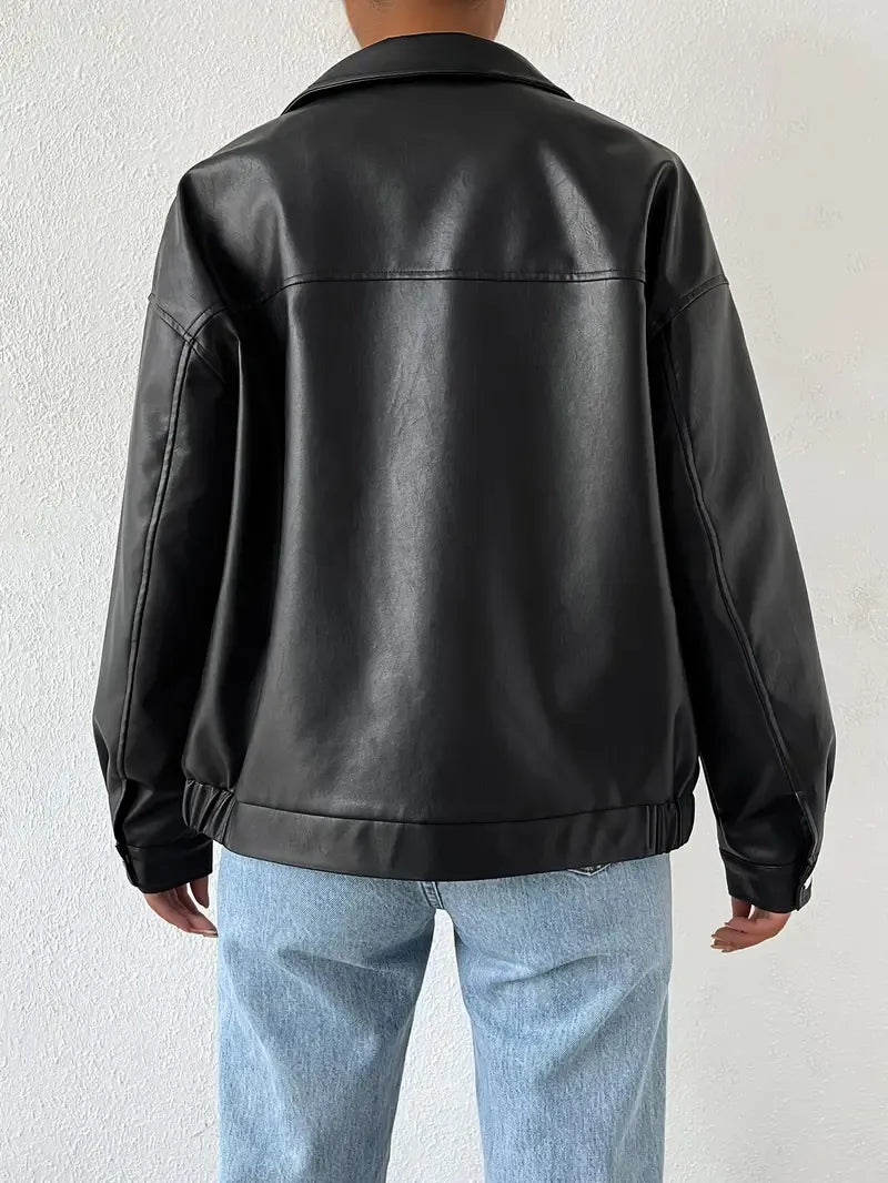 womens-bomber-jacket-with-faux-coated-finish-and-zip-front-3