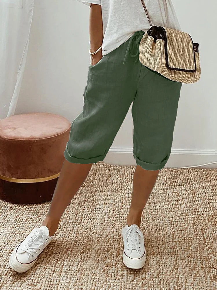 womens-casual-woven-shorts-with-drawstring-waist-and-rolled-hem-3