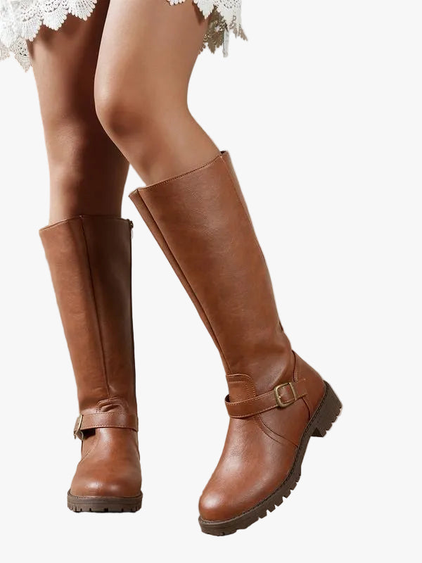 womens-faux-knee-high-boots-with-side-zipper-and-buckle-1