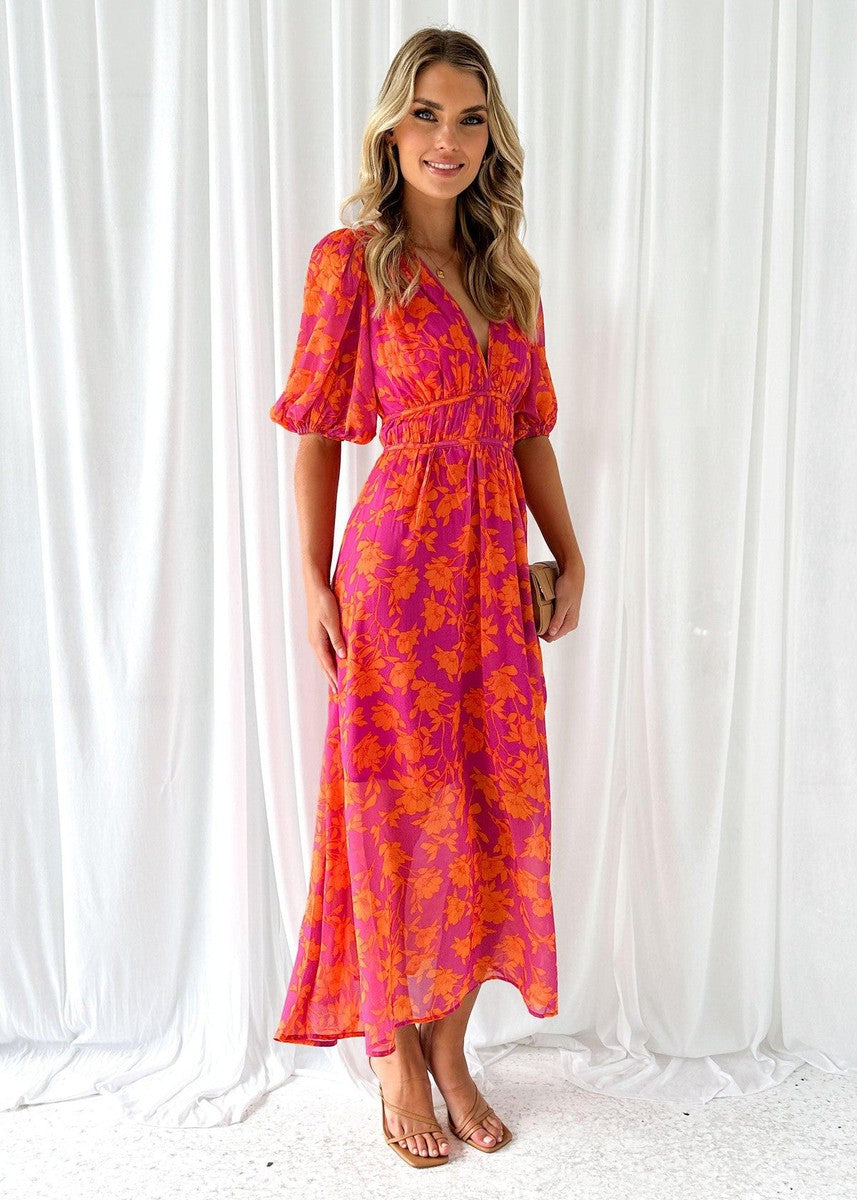 womens-floral-chiffon-midi-dress-with-v-neck-and-puff-sleeves-2
