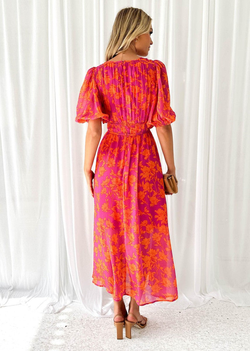 womens-floral-chiffon-midi-dress-with-v-neck-and-puff-sleeves-3