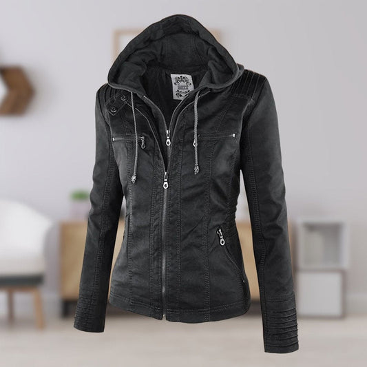 Gwendolen - Slim Moto Coat with Zip-Off Hood