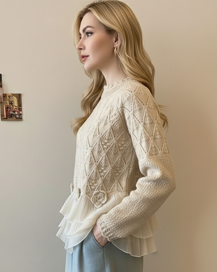 womens-knit-sweater-with-cable-pattern-and-tiered-ruffle-hem-3