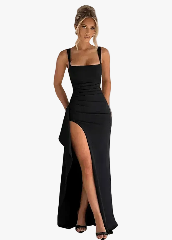 womens-maxi-dress-in-knit-with-square-neck-and-high-slit-1